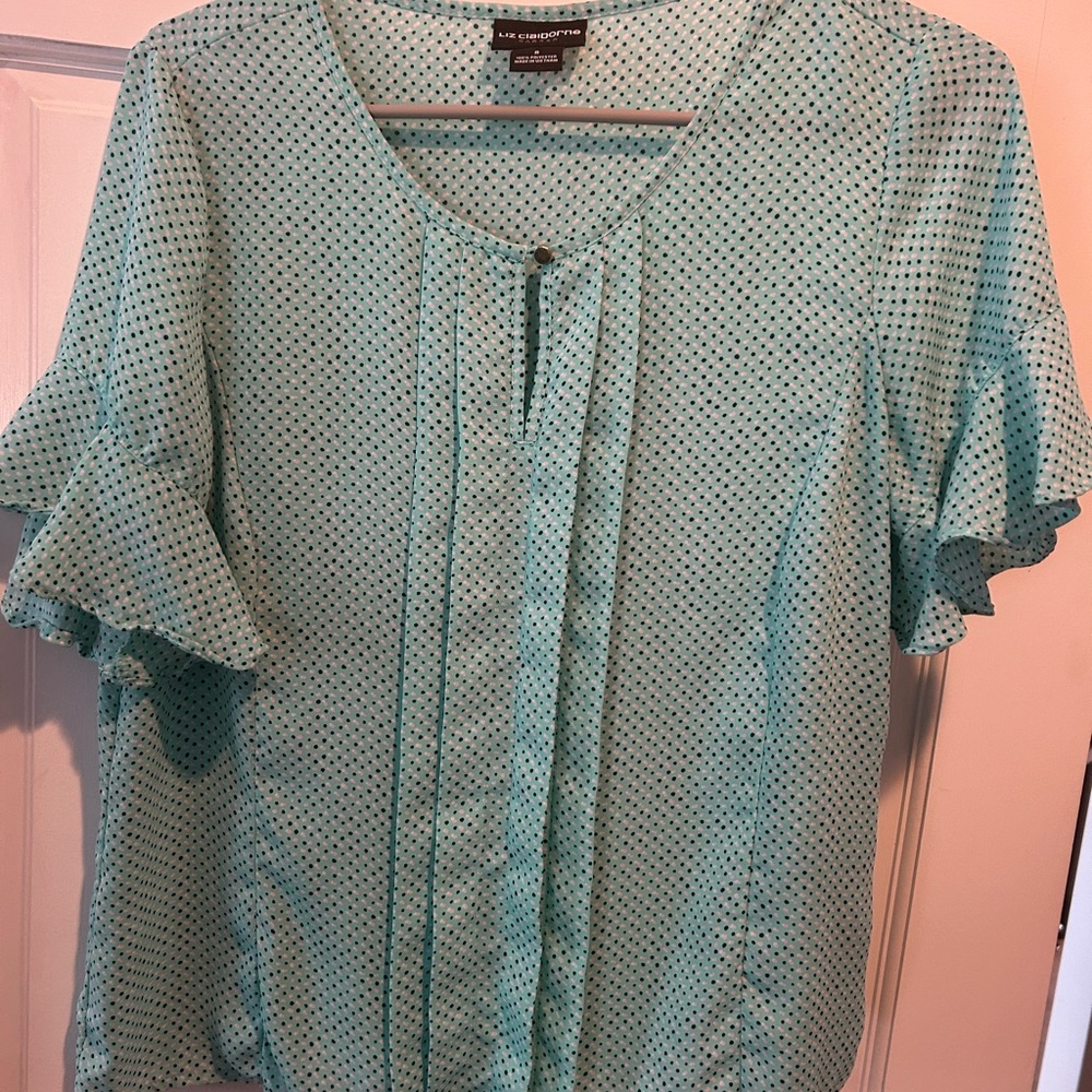 Liz Claiborne Teal Polka Dot Blouse